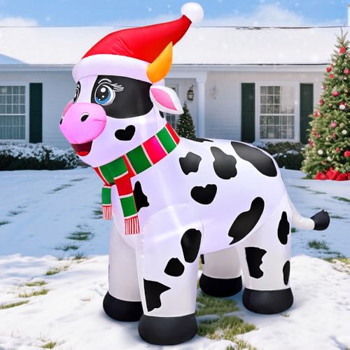 KOOY 5.6FT Christmas Inflatable Cow with LED Lights Outdoor Yard Decor