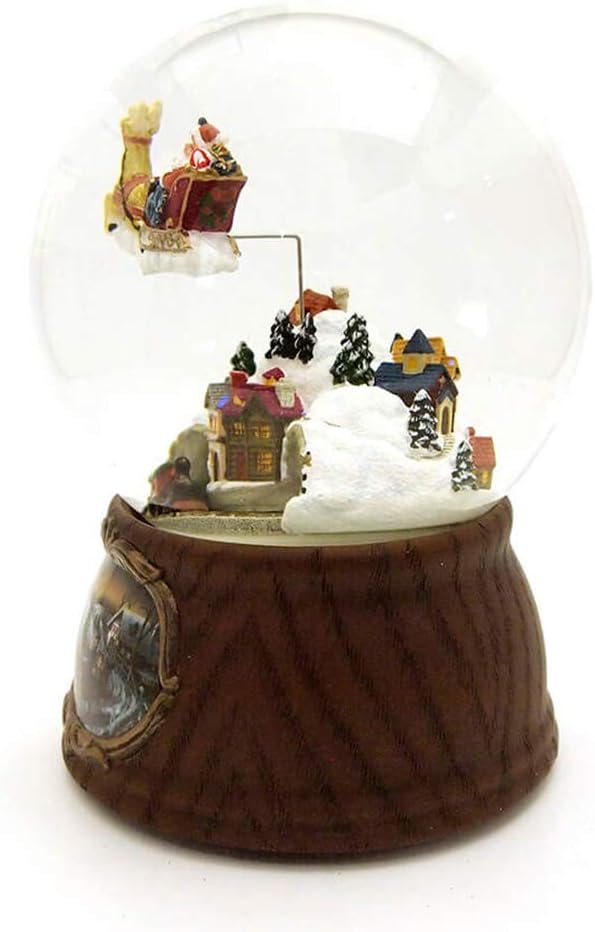 Regine Switzerland Musical Christmas Snow Globe - 6.25" Brown & White Santa with Train