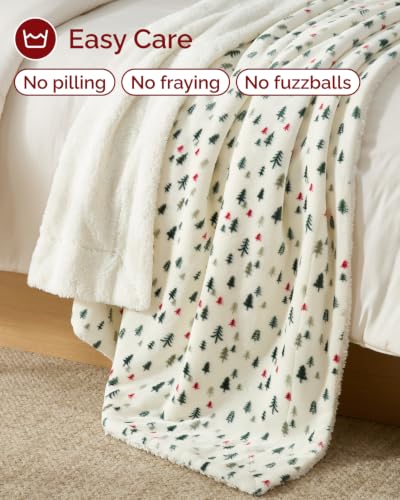 Christmas Sherpa Blanket Throw Size, Reversible - Trees, 50x60