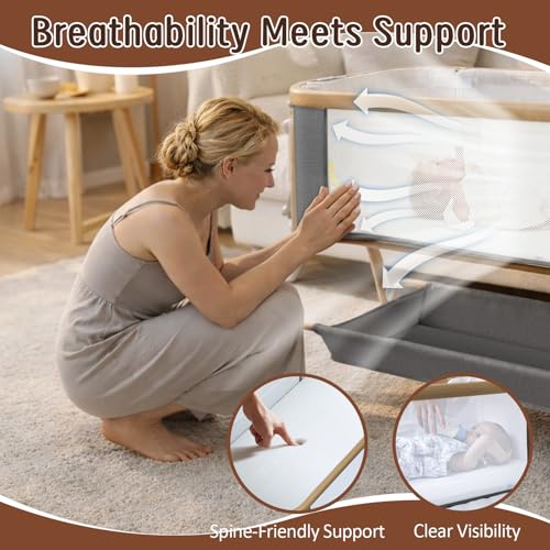 Rocking Baby Bassinet Bedside Sleeper with Detachable Portable Crib - Flagstone
