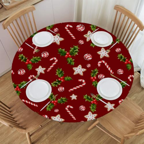 Pardick Christmas Round Fitted Tablecloth with Elastic Edge - 42 Inch, Holiday Decor, Wipeable & Waterproof, Fits 40-44 Inch Tables