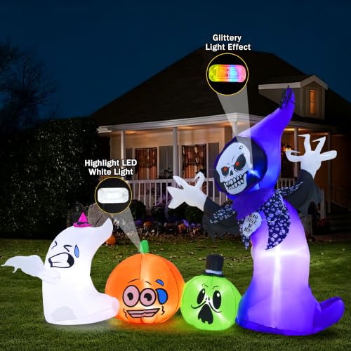 GIFTFIND 8FT Halloween Inflatable Witch Pumpkin Ghost Outdoor Decorations with LED Lights