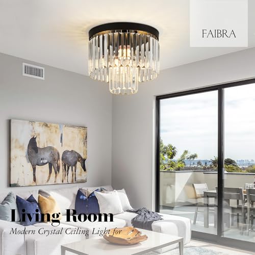 Black 12.6-Inch Crystal Ceiling Light Fixture - 4-Light Modern 2-Tier Chandelier
