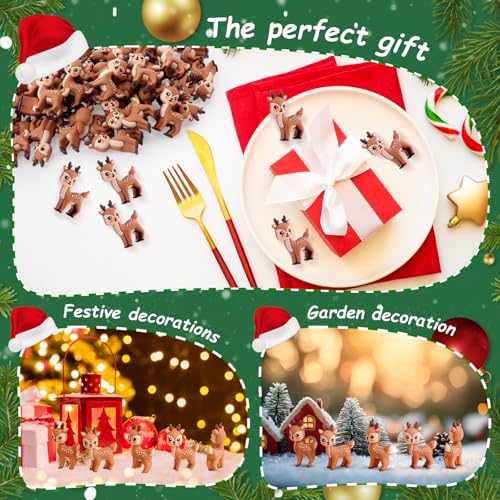 Chunful 100 Pcs Christmas Mini Reindeer Figurines Cute Holiday Deer Decorations