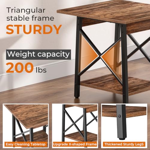 Walnut 24 Inch Square End Table with X-Frame and Two-Tier Storage