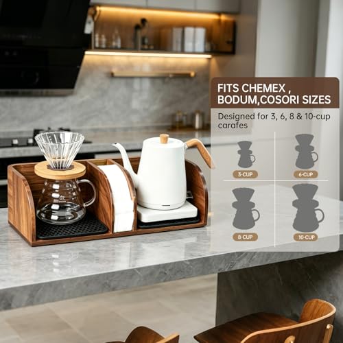 Big Acacia Coffee Bar Station Organizer Stand for Chemex & Pour Over - Durable & Stylish