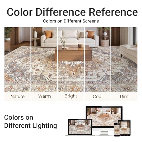 befbee 8x10 Grey Turmeric Washable Non-Slip Area Rug for Living Room