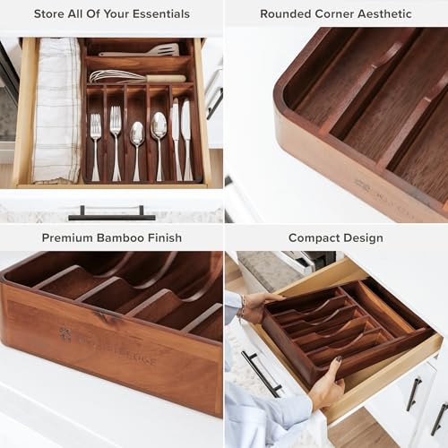 KitchenEdge Acacia Flatware & Utensil Organizer - Natural, Fixed 10.5 In