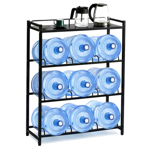 Black 9-Slot 5 Gallon Water Bottle Holder with Top Shelf - Heavy Duty Rack