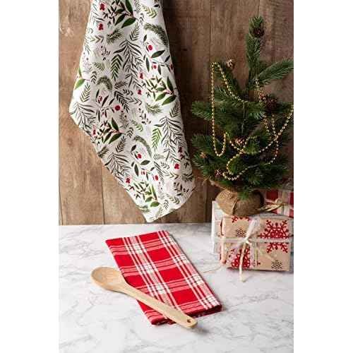 DII Christmas Kitchen Towel Set, Floral Tea Towels for Baking, Cleaning, Entertainment & Cooking, 18x28, Boughs of Holly, 2 Piece