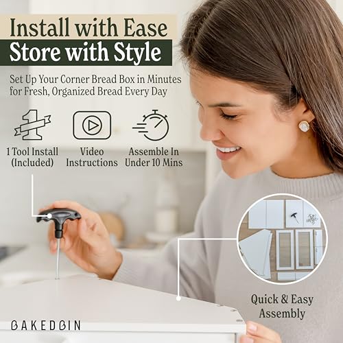 BakedBin White Double Layer Corner Bread Box - Airtight, Extra Large Kitchen Storage
