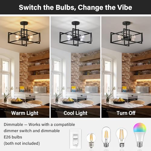 Xvbhta Black 4-Light Semi Flush Mount Ceiling Light Fixture - Industrial Farmhouse Style