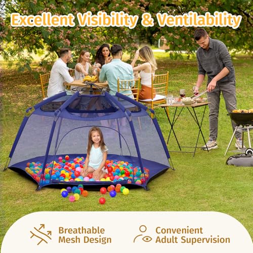 Alvantor Pop Up Baby Playpen with Mesh Top & Enclosed Cover, Navy, 84x84x44 Inches