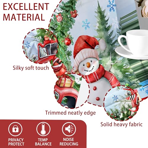 Unibyby Christmas Snowman & Red Truck Blackout Curtains 52"x84" Set 2 Panels, Holiday Window Treatment