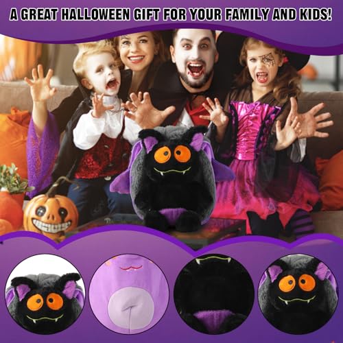 Reversible Bat Stuffed Animal, Soft Bat Plushies Pillow with Zipper, Cute Reversible Plushie Halloween Doll, 2-in-1 Christmas Birthday Gift Decorations for Boys Girls Kids