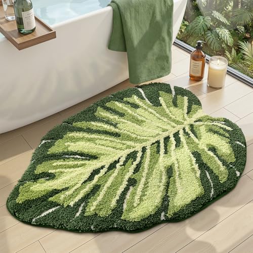 DEXI Ample Monstera Green Leaf Bath Mat 31.5x23.5 Non-Slip Bathroom Rug
