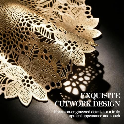 Quantum Love Gold Wreath Round Placemats Set of 6, 15in (38cm) – PVC, Stain-Resistant