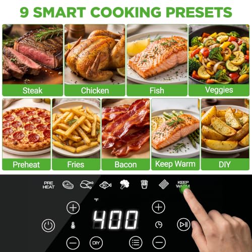 NutriChef 4.2QT Glass Air Fryer with 9 Preset Cooking Modes, Touchscreen, and Cool-Touch Handles