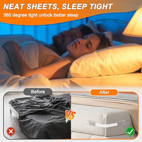 Gray Bed Sheet Holders for Corners - Heavy Duty Fitted Sheet Straps with Lock & Anti-Slip Pads (Set of 4)