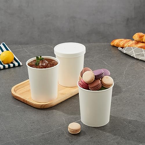 32oz Paper Soup Containers with Lids - 25 Pack, Disposable Takeout Cups