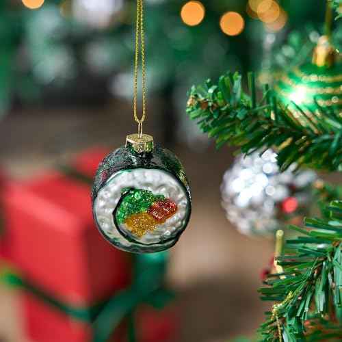 Joiedomi Christmas Sushi Glass Ornament, Xmas Glass Blown Food Ornament Presents for Christmas Tree Decoration, Food for Xmas Gift Holiday Party Favor Party