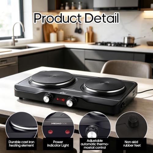 1800W Electric Hot Plate for Cooking, Double Burner with 7.2"&6.1"
