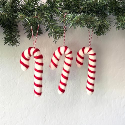 Humble Hilo Handmade Felt Christmas Ornaments Candy Cane 3-Pack - Holiday Animal Decor
