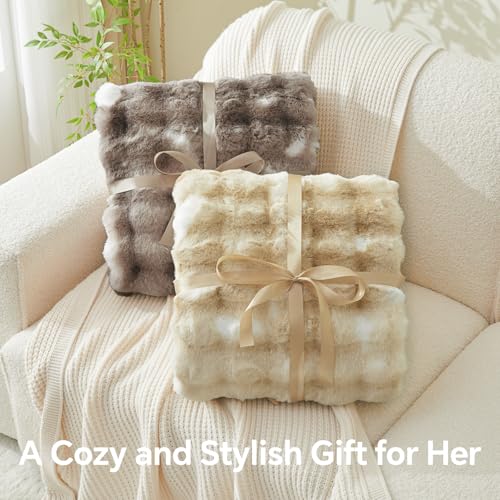 BEDELITE Tie-Dye Khaki Faux Fur Bubble Throw Blanket 50x60 for Couch & Home