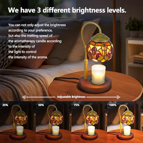 Baroque Tiffany Glass Candle Warmer Lamp with 2 Bulbs - Vintage Style