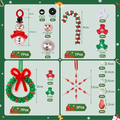 DIY Christmas Beaded Ornament Kits - Snowman, Wreath, Candy Cane & Snowflake Decorations, 24 pcs