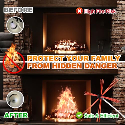 46FT Bluesea Chimney Sweep Kit with Strong Nylon Brush & 14 Flexible Rods