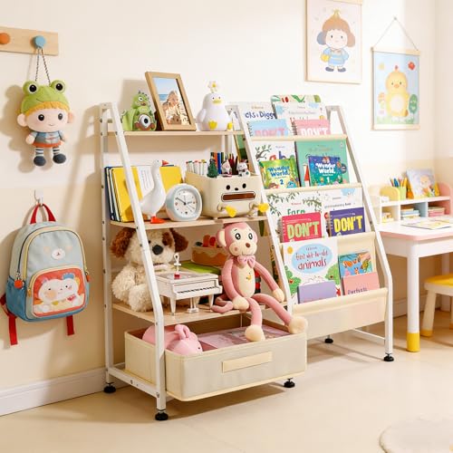 Kids Bookshelf and Toy Storage Unit - Toddler Friendly Playroom Organizer
