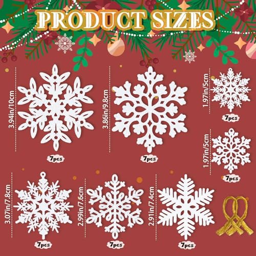 kockuu 49Pcs Christmas Ornaments Snowflake Decorations - White Glitter Christmas Ornaments Hanging Snowflakes for Winter Christmas Tree Wall Ceiling Window Ornaments
