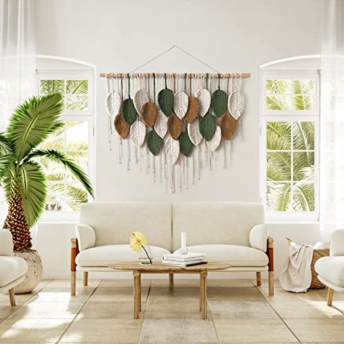 Large Boho Macrame Wall Hanging Tapestry 39x29.5 inches with Wooden Rods