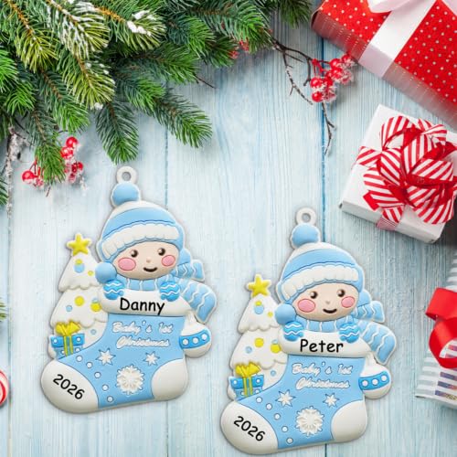 Personalized Baby's First Christmas Ornament – Boy 2026, Tevxj, 1 Pcs, 10x7x0.5cm