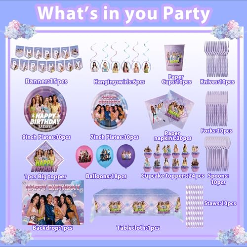 Complete Birthday Party Decorations Set with Tablecloth, Backdrop, Banners, Balloons, Cake Toppers, Plates & Utensils