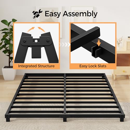 4 Inch Full Size Low Profile Metal Bed Frame - Heavy Duty Steel Platform, Noise-Free, Easy Assembly