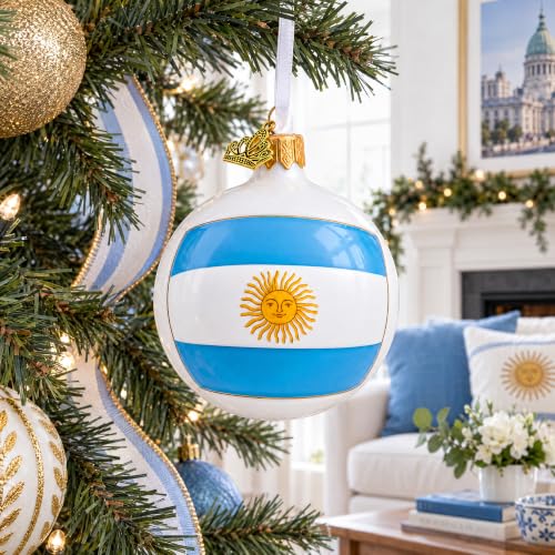 Argentina Flag Glass Christmas Ornament 3.25 Inches Hand-Painted Holiday Decor