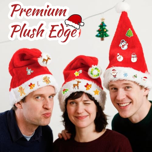 Santa Hat, Christmas Hat With 20 Diy Holiday Stickers, Hats For Xmas