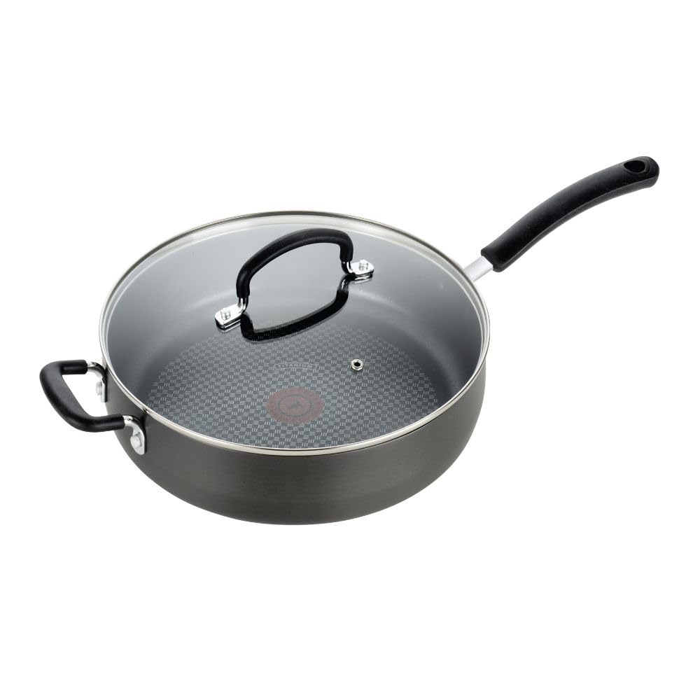T-Fal Ultimate Hard Anodized Non Stick Jumbo Cooker With Lid & Helper Handle 5 Quart, Oven Broiler Safe 400F, Lid Safe 350F, Cookware, Deep Frying Pan, Skillet, Pots and Pans, Dishwasher Safe, Onyx