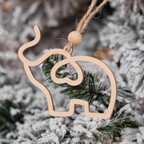 Wood Elephant Ornament with Heart Cutout - Rustic Xmas Gift for Mom & Friends