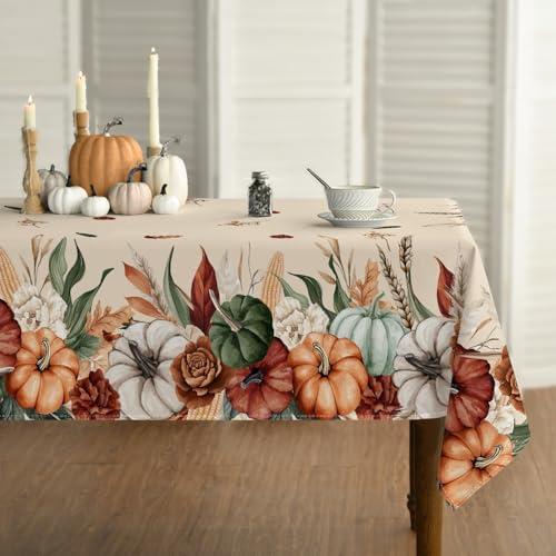 Horaldaily 60 x 120 Beige Floral Fall Tablecloth – 100% Polyester Rectangular