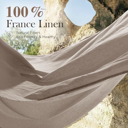 LBRO2M 100% French Organic Linen Fitted Sheet King Up to 16" Deep Pocket - Natural Breathable Bedding