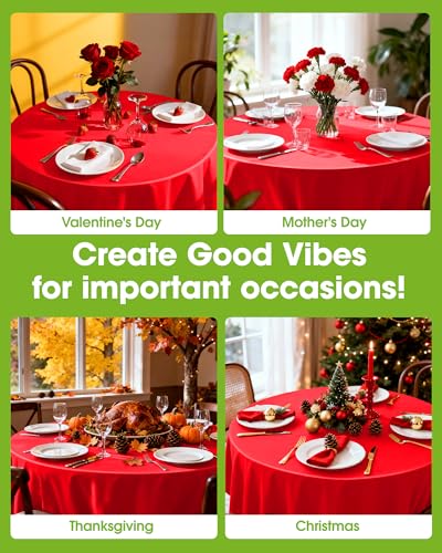 Pureegg Red 84" Round Disposable Tablecloth, 12 Pack - Leakproof Plastic Cover
