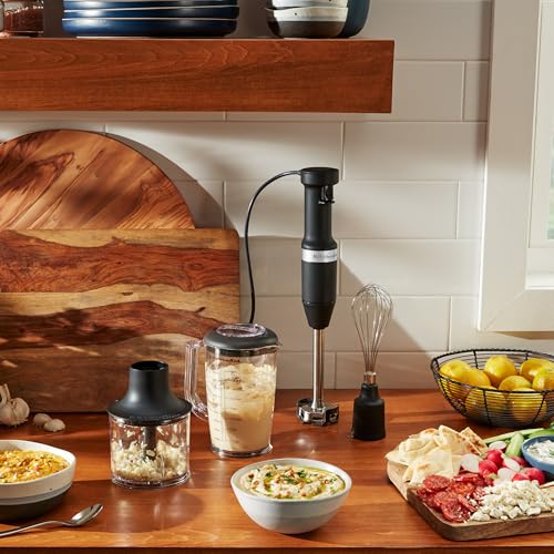KitchenAid Variable Speed Corded Hand Blender with Attachments - Matte Black, 5 Speeds