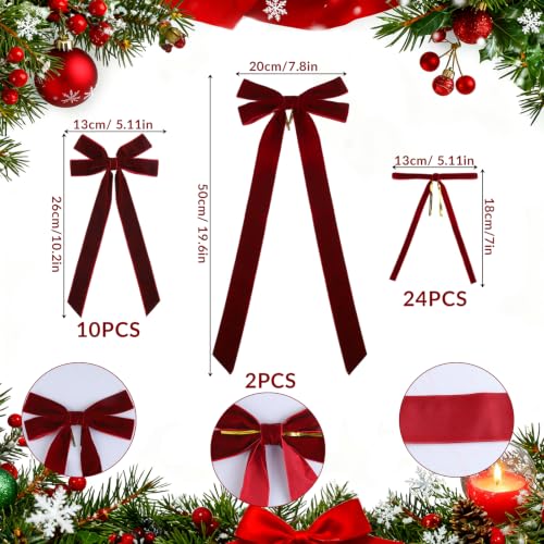 Fangoo 36Pcs Burgundy Red Velvet Ribbon Bows for Christmas Tree