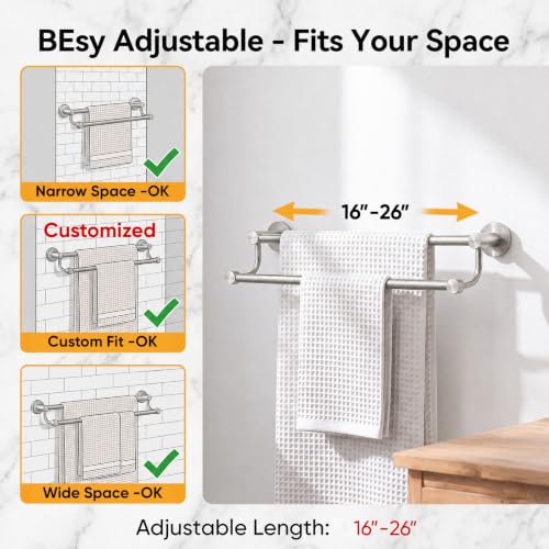BESy Double Towel Bar Wall Mount Brushed Nickel Bathroom Towel Rack