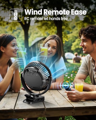 Portable 40000mAh Clip-On Fan for Golf Carts - Black, Up to 127Hrs Run Time