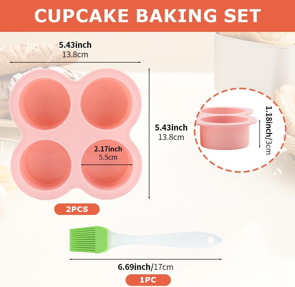 Skiennix Reusable Silicone Air Fryer Egg Mold - Non-Stick 4-Cavity Baking Pan Set (Pink & Blue)