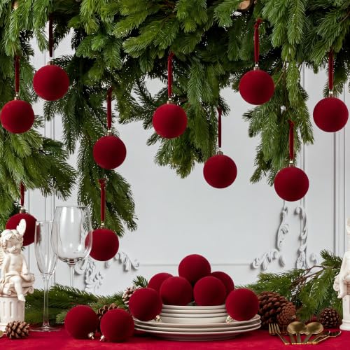 Large Burgundy Velvet Christmas Ball Ornaments, 4 Inch - Pack of 10